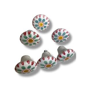 Set of 7 Ceramic Handpainted Drawer Knob Pulls Floral 39mm 1.5"